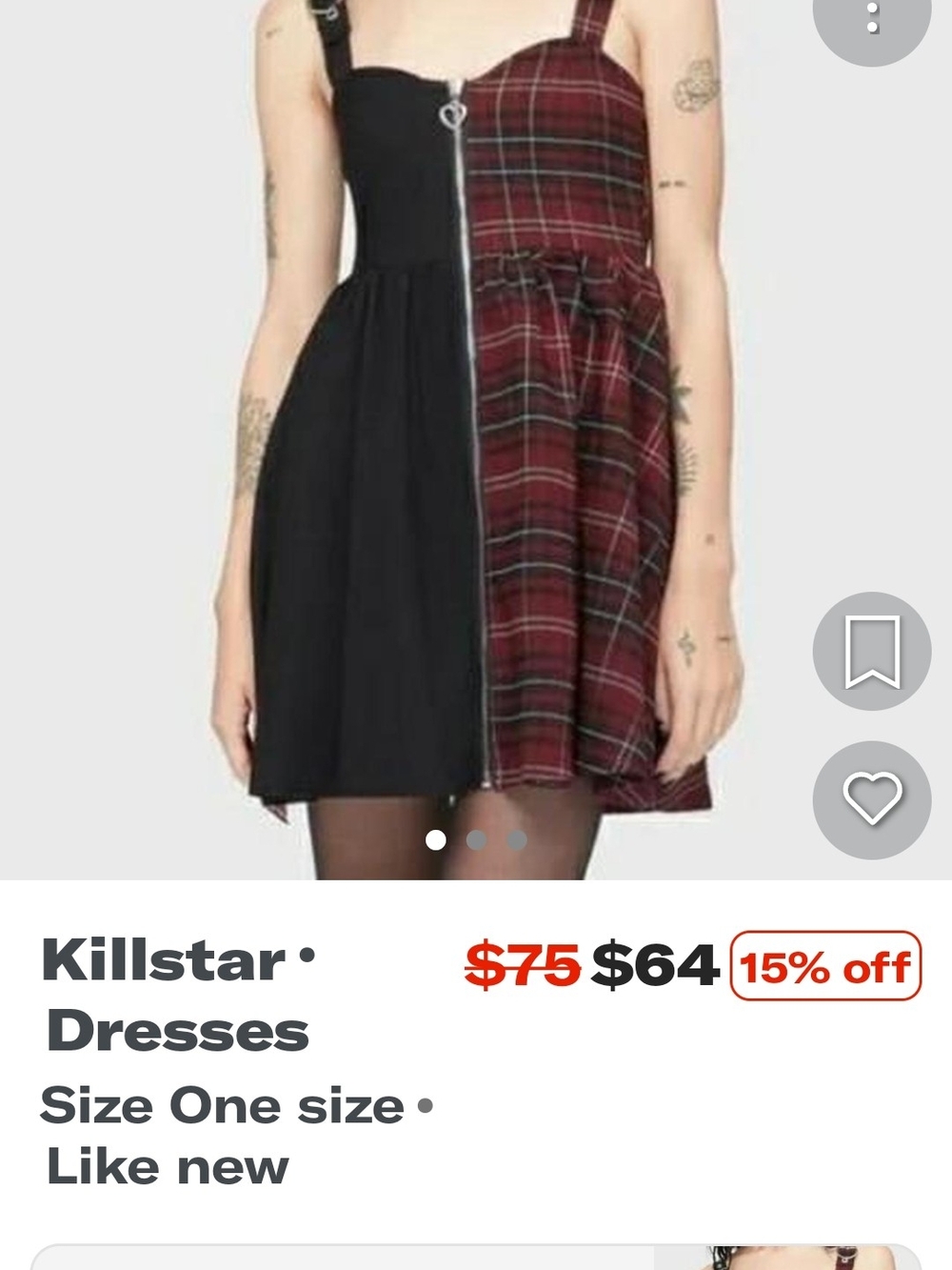 Killstar Riot Taetan Black & Burgundy Plaid Zip-Front Mini Dress